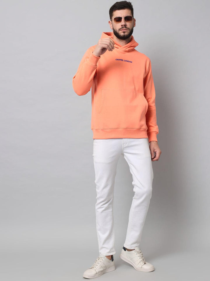 Griffel Men's Peach Cotton Front Logo Fleece Hoody Sweatshirt with Full Sleeve - griffel