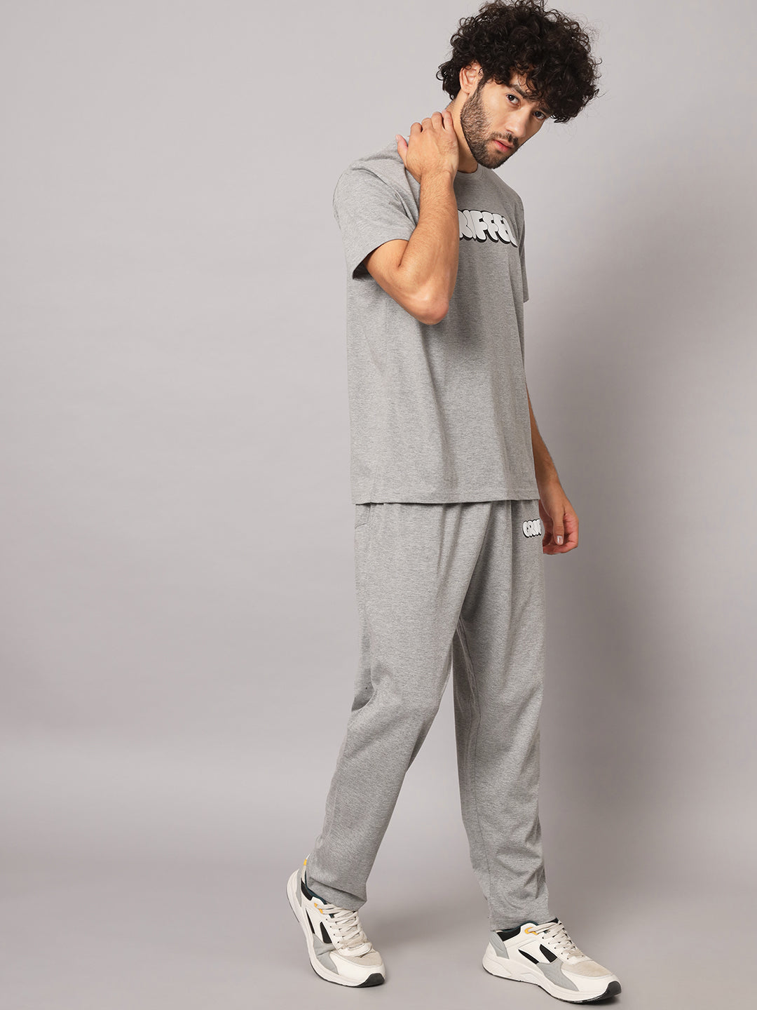 GRIFFEL Men Basic Solid Grey Regular Fit T-shirt and Trackpant Set - griffel