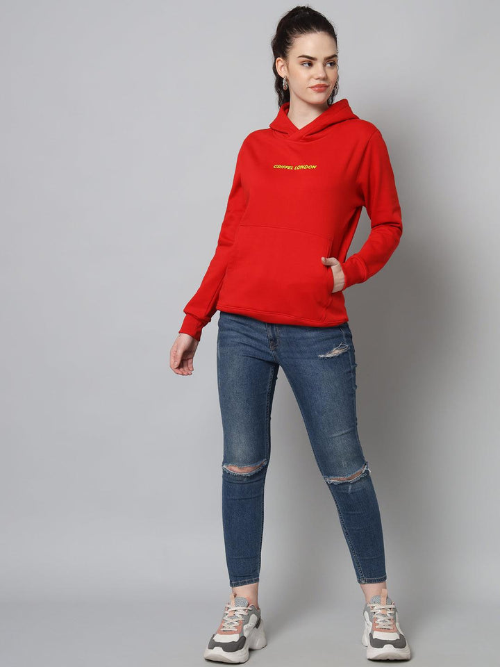 Griffel Women’s Cotton Fleece Full Sleeve Red Hoodie Sweatshirt - griffel