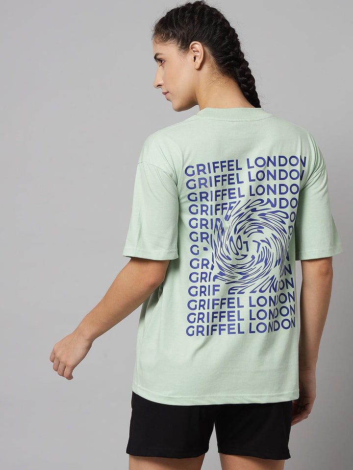 GRIFFEL Women Printed Loose fit Green T-shirt - griffel