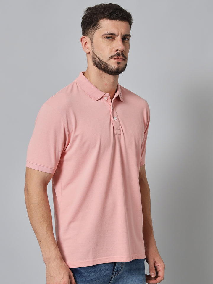 GRIFFEL Men's Peach Cotton Polo T-shirt - griffel