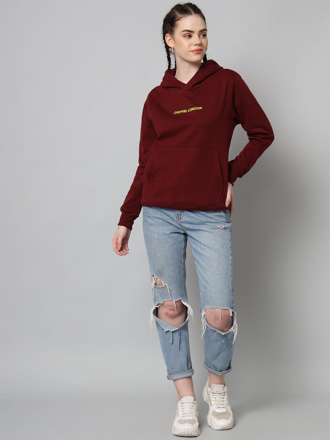 Griffel Women’s Cotton Fleece Full Sleeve Maroon Hoodie Sweatshirt - griffel