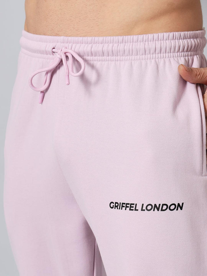 Griffel Men's Front Logo Solid Fleece Basic Hoodie and Joggers Full set Light Purple Tracksuit - griffel