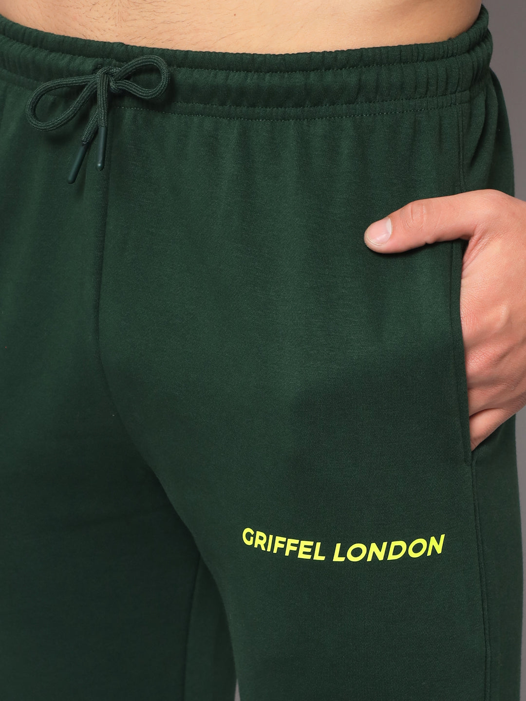 Griffel Men's Front Logo Solid Fleece Basic Hoodie and Joggers Full set Green Tracksuit - griffel