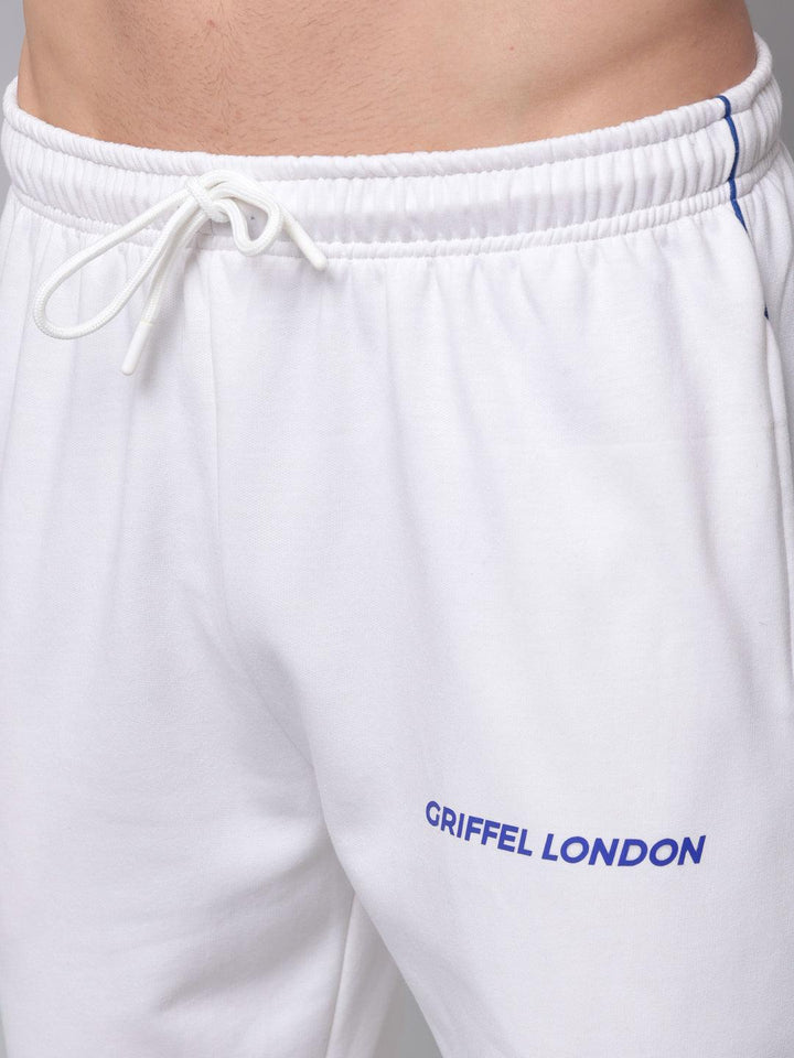 Griffel Men's Front Logo Fleece Zipper and Jogger Full set White Tracksuit - griffel