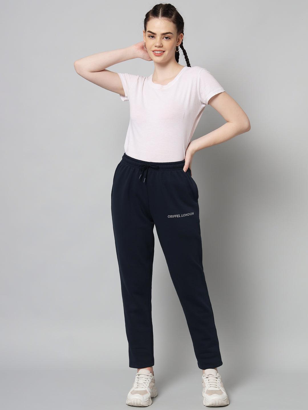 Griffel Women’s Front Logo Basic Solid Navy Trackpant - griffel