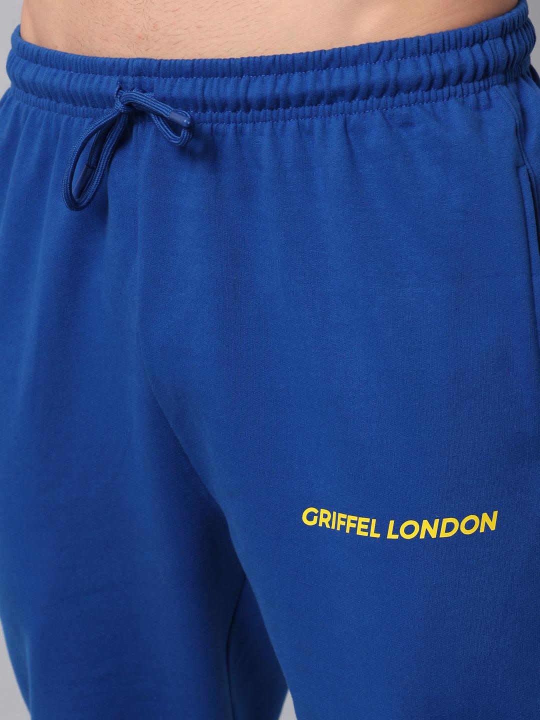 Griffel Men's Front Logo Solid Fleece Basic R-Neck Sweatshirt and Joggers Full set Royal Tracksuit - griffel