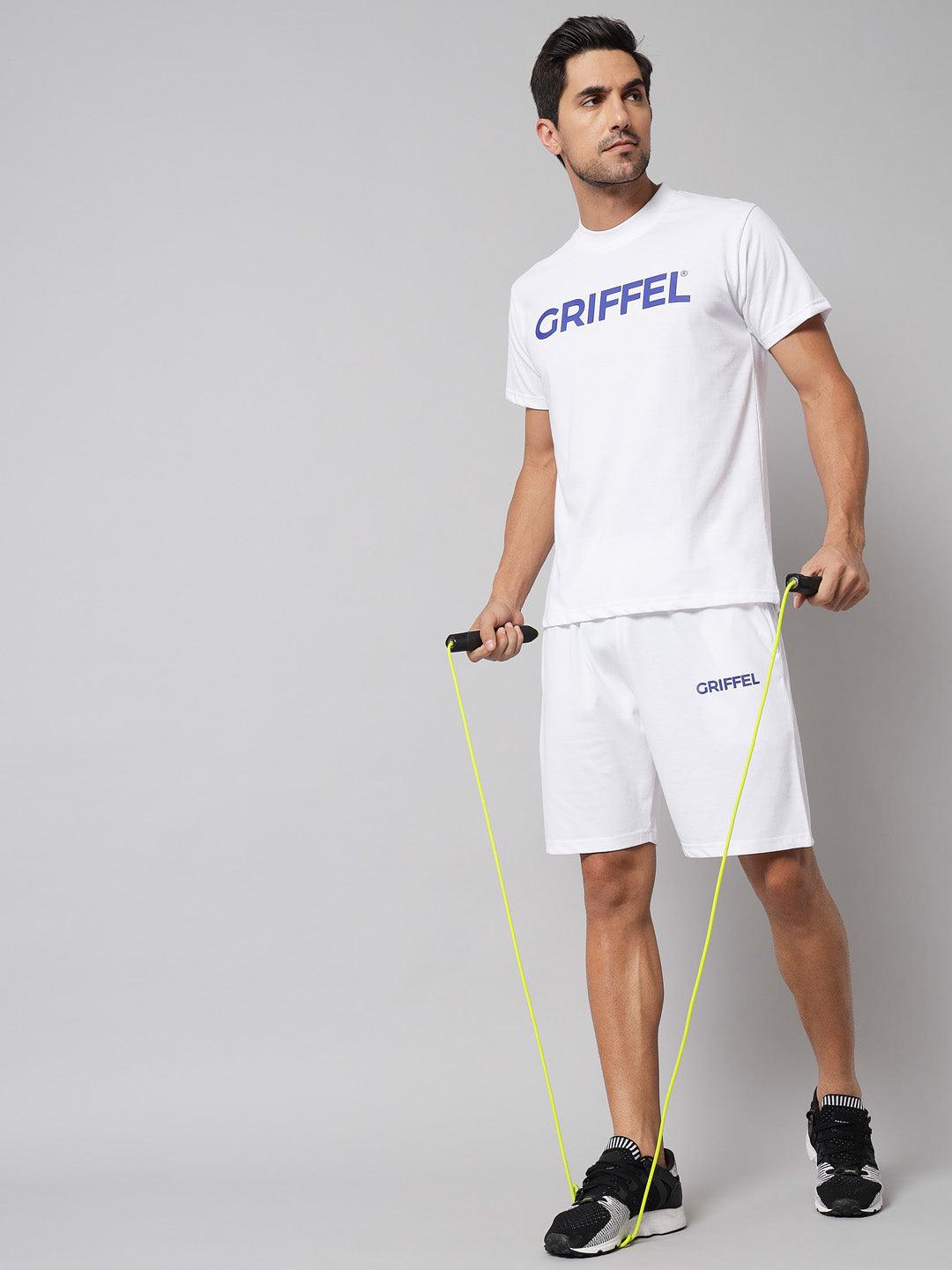 GRIFFEL Men Printed White Regular fit T-shirt and Short Set - griffel