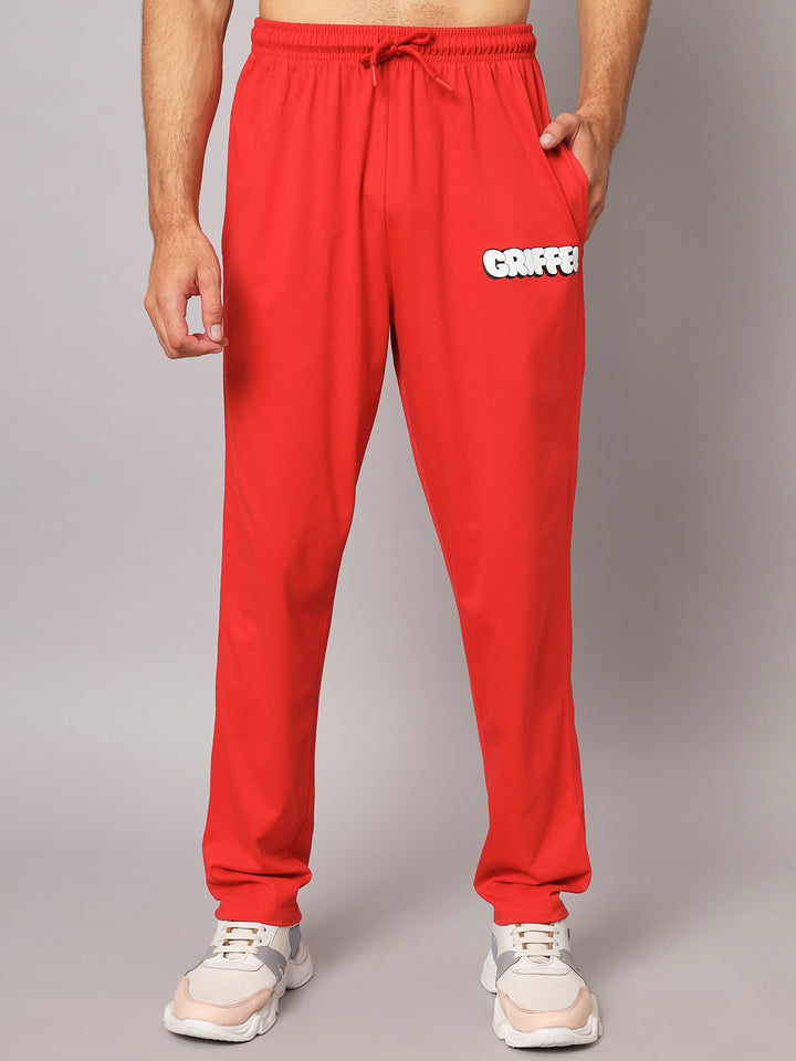 GRIFFEL Men Printed Red Regular fit T-shirt and Trackpant Set - griffel