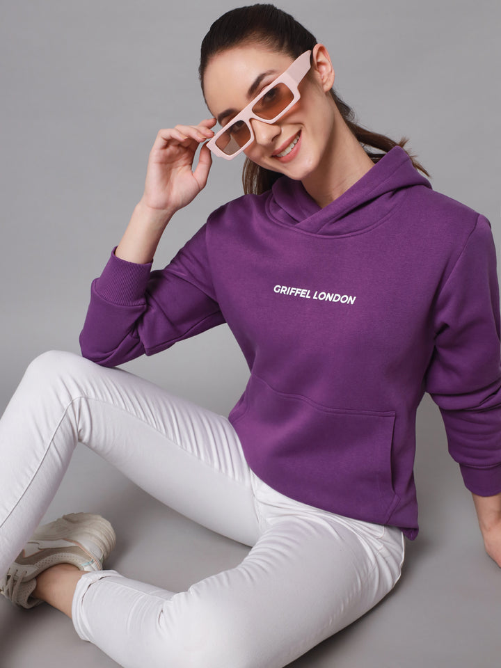 Griffel Women’s Cotton Fleece Full Sleeve Dark Purple Hoodie Sweatshirt - griffel