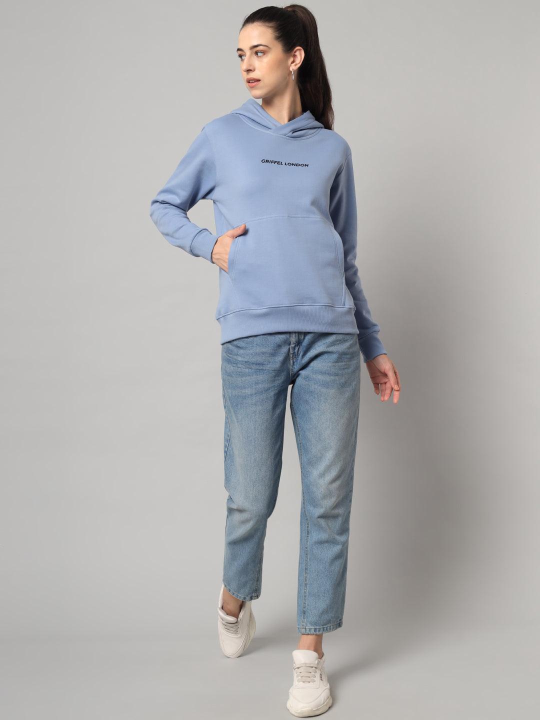 Griffel Women’s Cotton Fleece Full Sleeve Sky Blue Hoodie Sweatshirt - griffel
