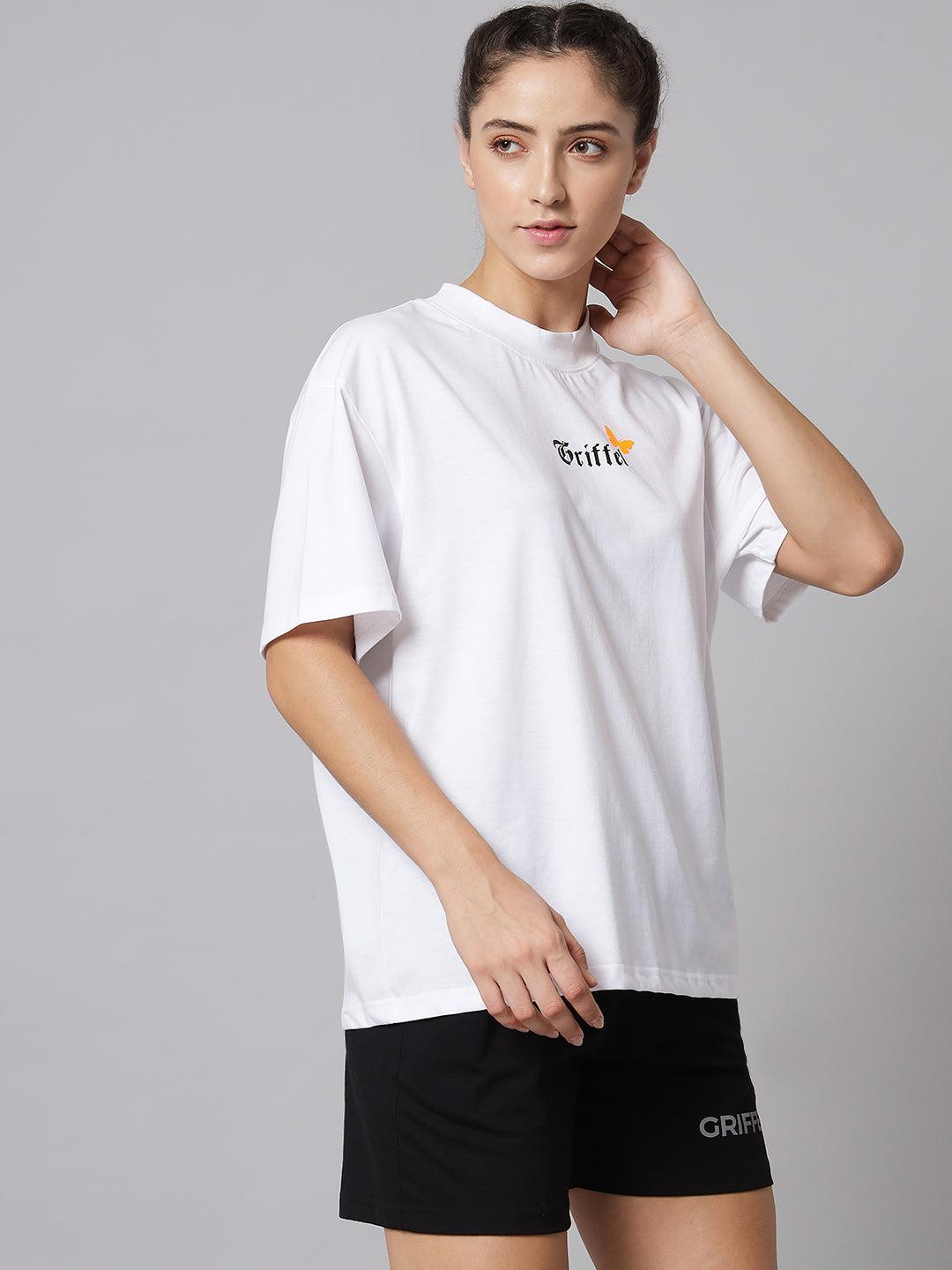 GRIFFEL Women Printed Loose fit White T-shirt - griffel