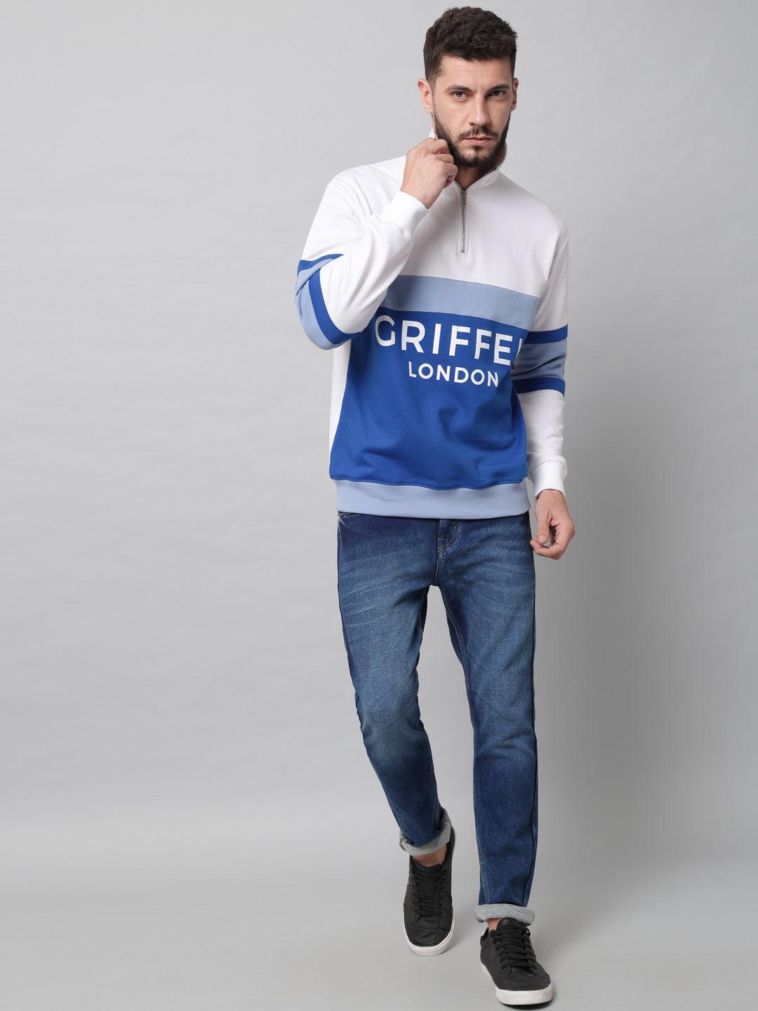 Griffel Men's Cotton Fleece Colorblocked Sweatshirt with Long Sleeve and Front Logo Print - griffel