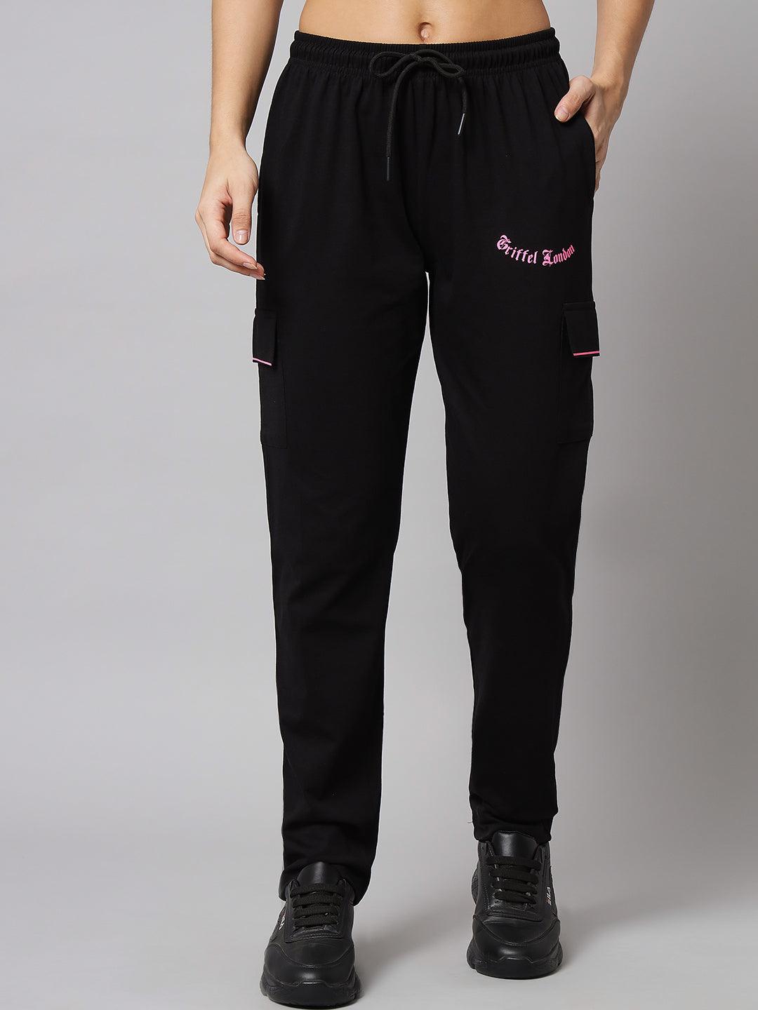 GRIFFEL Women  Printed Black Oversized Loose fit T-shirt and Trackpant Set - griffel