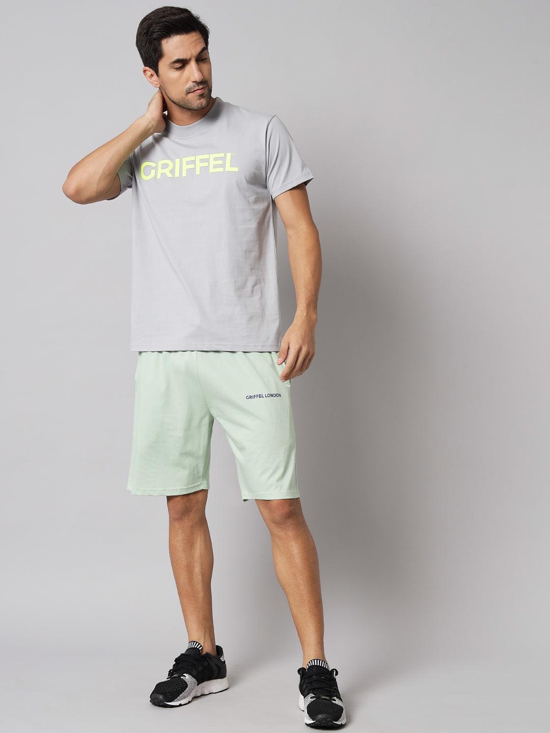 GRIFFEL Men Basic Solid Sea Green Regular fit Shorts - griffel