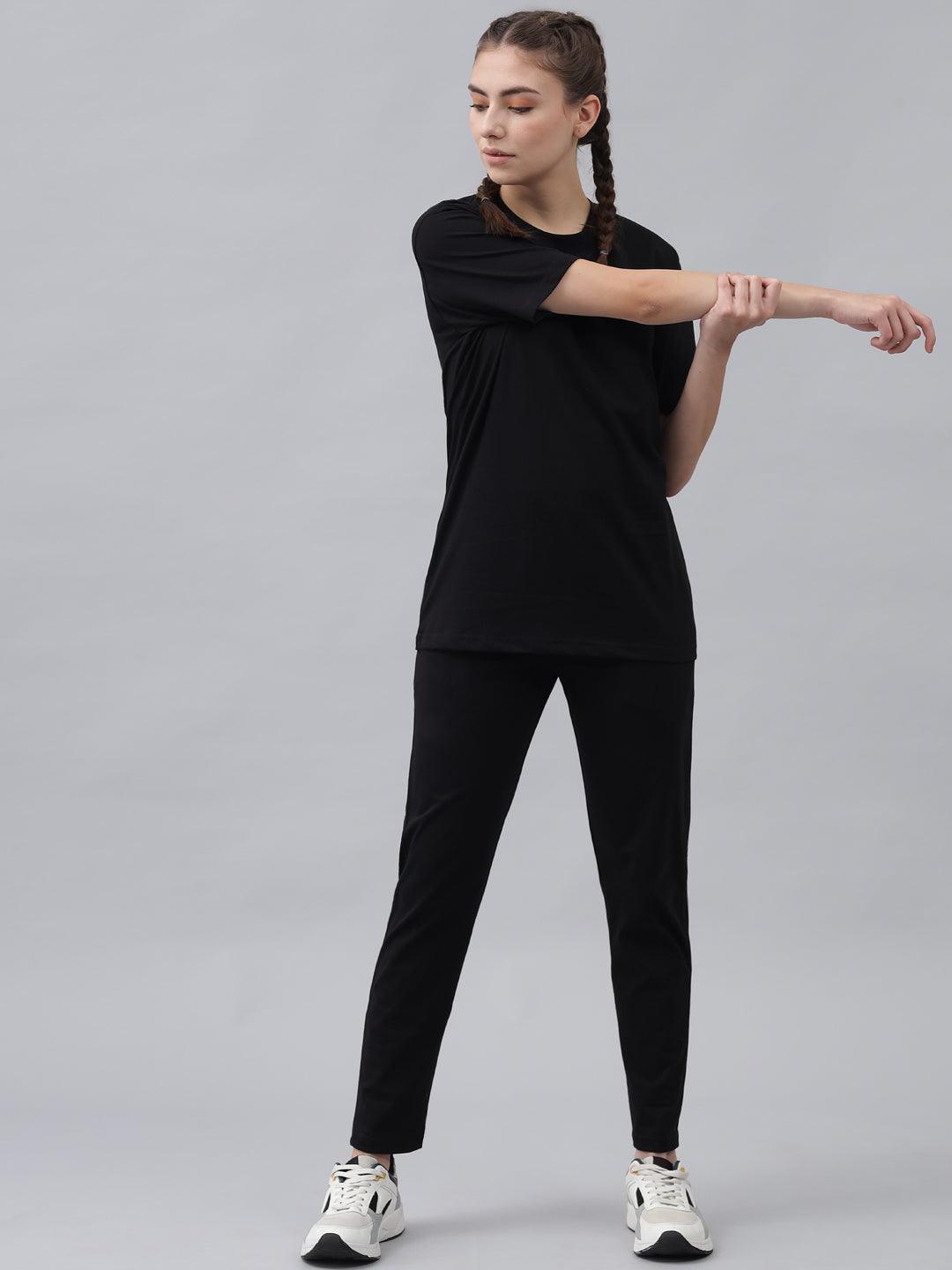 GRIFFEL Women Basic Solid Regular Fit Black Trackpant - griffel