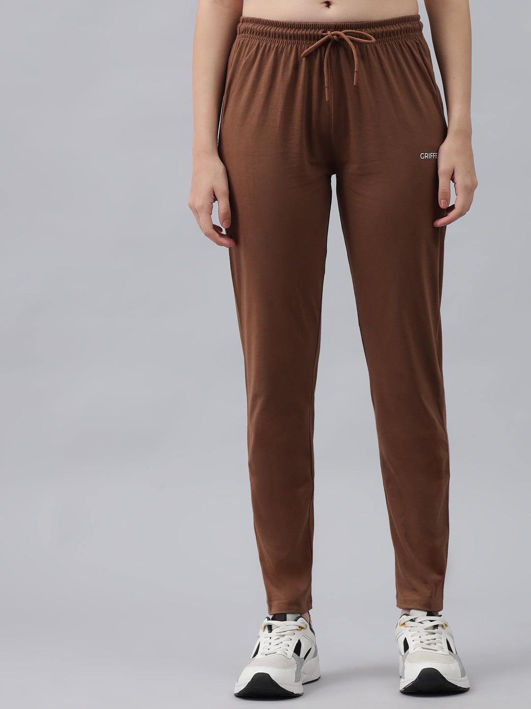GRIFFEL Women Basic Solid Regular Fit Coffee Trackpant - griffel