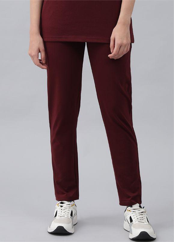 GRIFFEL Women Basic Solid Regular Fit Maroon Trackpant - griffel