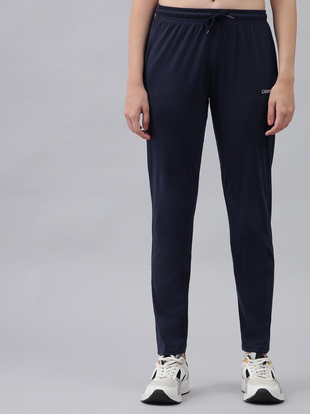 GRIFFEL Women Basic Solid Regular Fit Navy Trackpant - griffel
