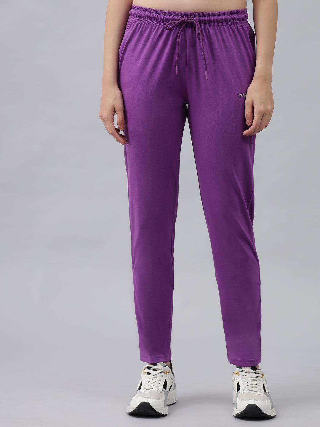 GRIFFEL Women Basic Solid Regular Fit Purple Trackpant - griffel