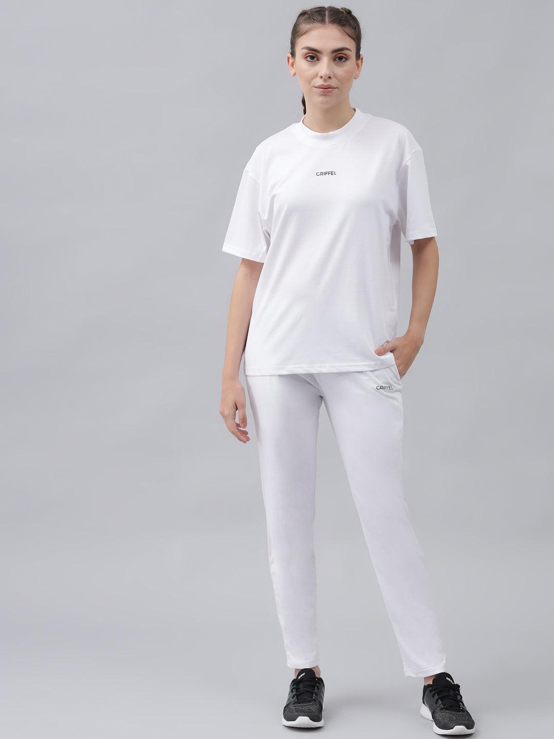 GRIFFEL Women Basic Solid Regular Fit White Trackpant - griffel