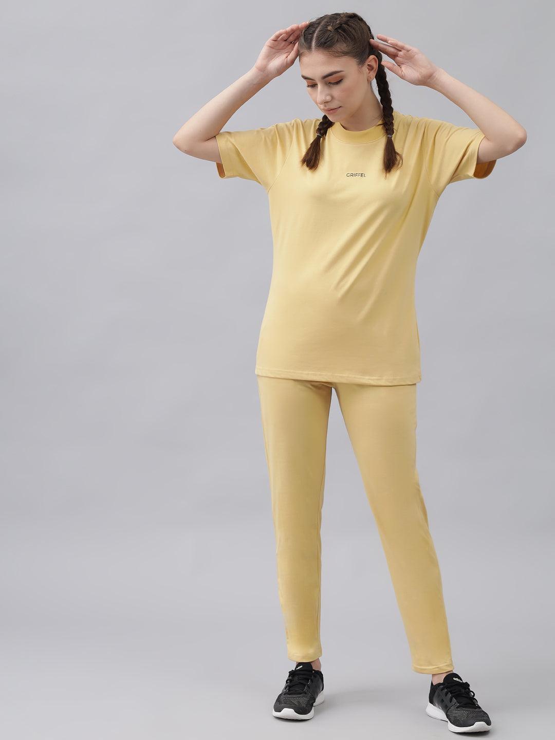 GRIFFEL Women Basic Solid Regular Fit Yellow Trackpant - griffel